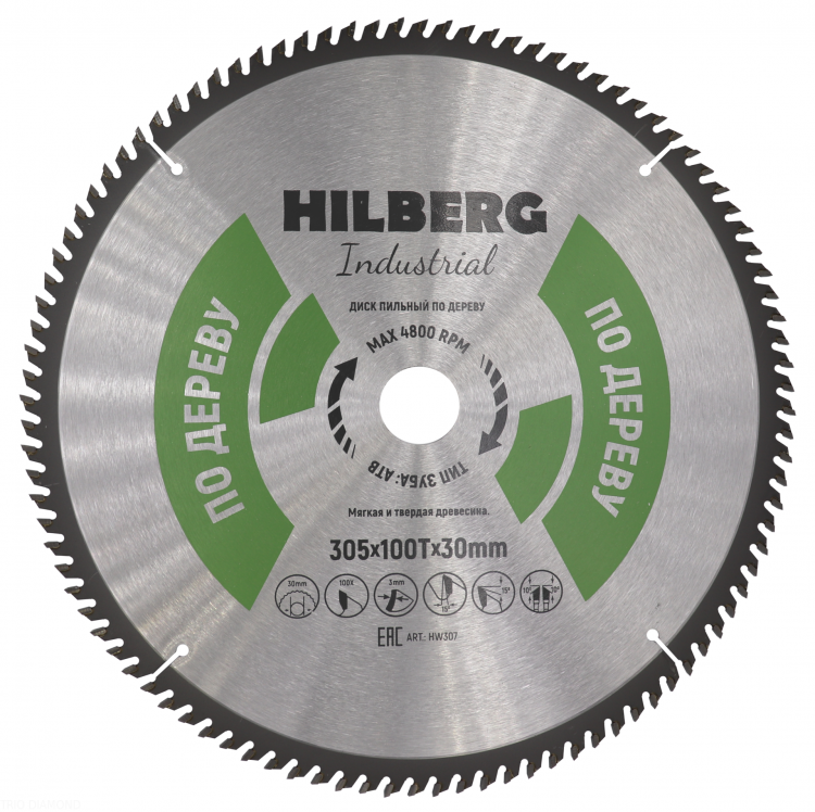 Пильный диск Hilberg Industrial Дерево 305 мм (100T), артикул 