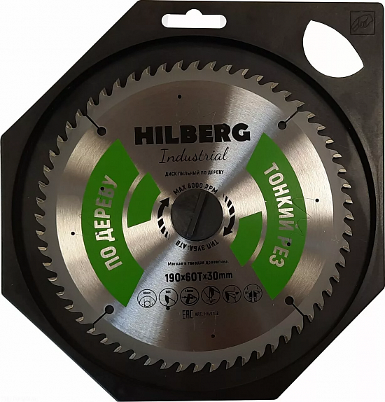 Пильный диск Hilberg Industrial Дерево Тонкий рез 190 мм (60T/30), артикул 