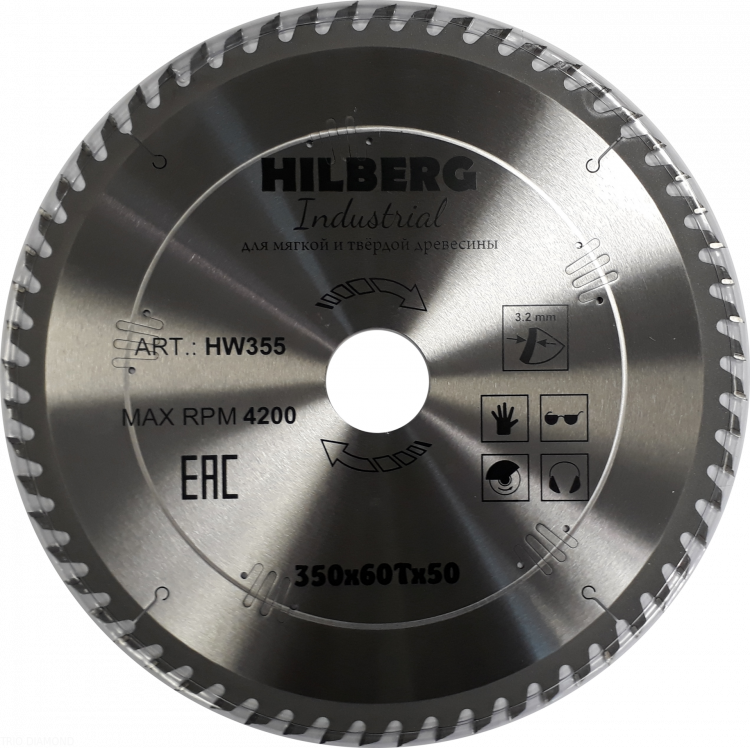 Пильный диск Hilberg Industrial Дерево 350 мм (60T50), артикул 
