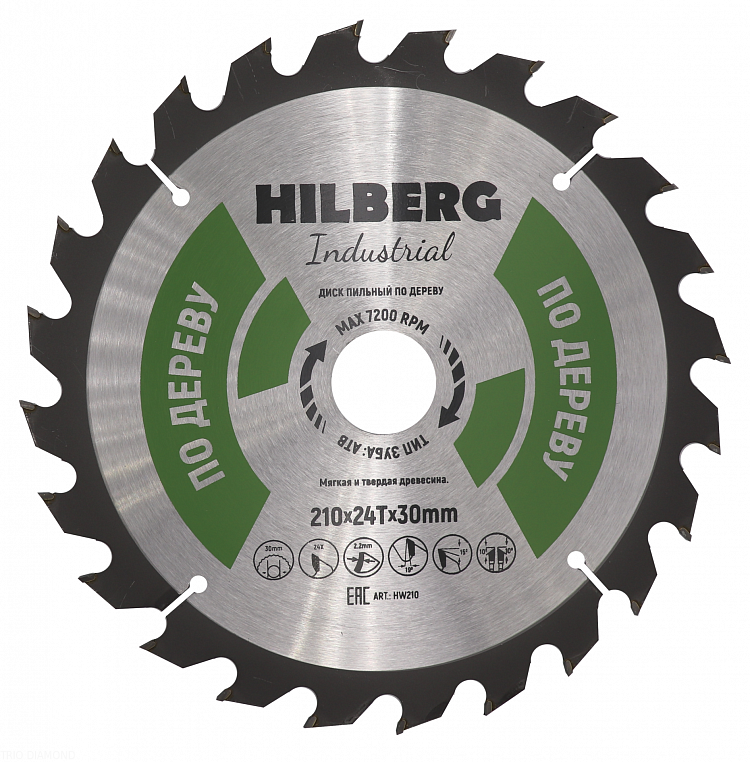 Пильный диск Hilberg Industrial Дерево 210 мм (24T), артикул 