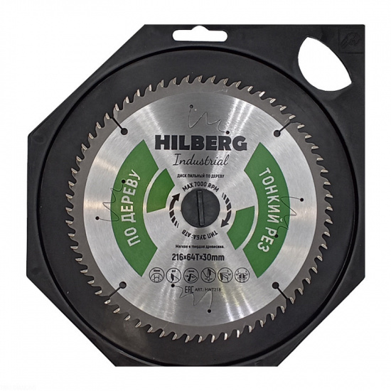Пильный диск Hilberg Industrial Дерево Тонкий рез 216 мм (64T/30), артикул 
