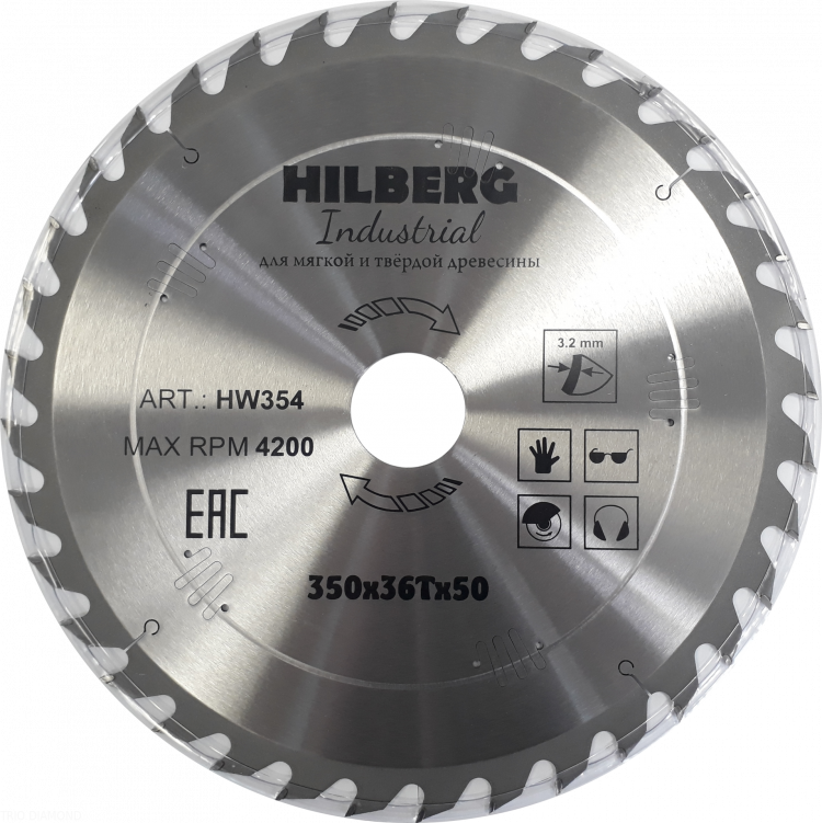 Пильный диск Hilberg Industrial Дерево 350 мм (36T50), артикул 