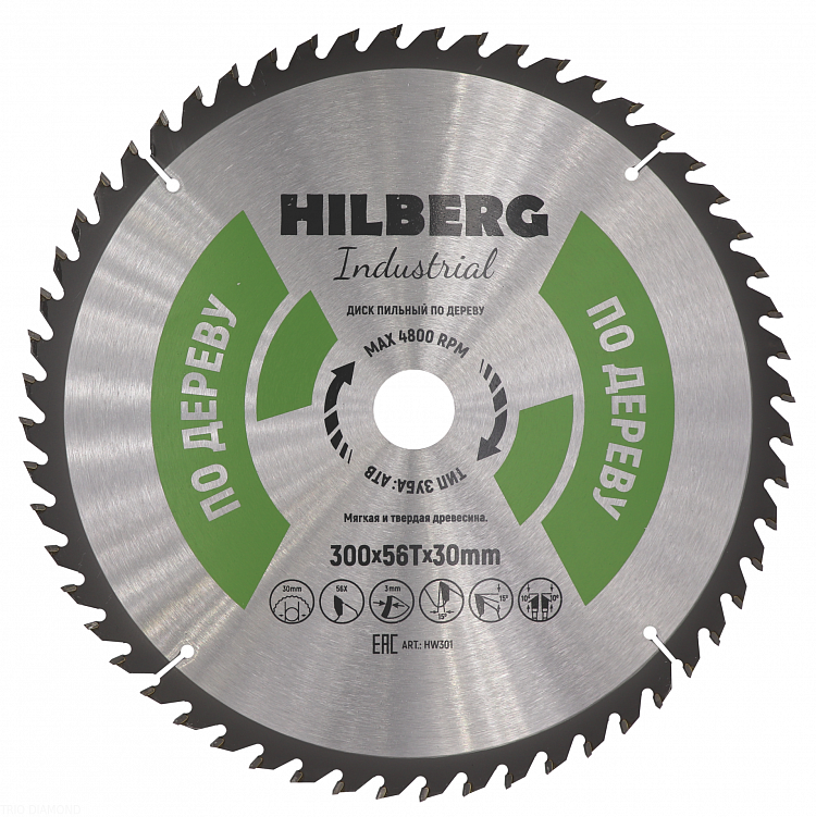 Пильный диск Hilberg Industrial Дерево 300 мм (56T), артикул 