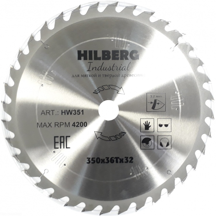 Пильный диск Hilberg Industrial Дерево 350 мм (36T), артикул 