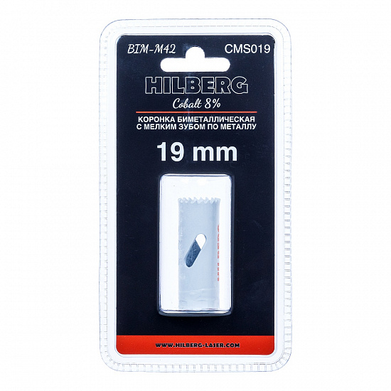 Коронка биметаллическая с мелким зубом Hilberg Bi-Metal Cobalt 8% 19 мм, артикул 