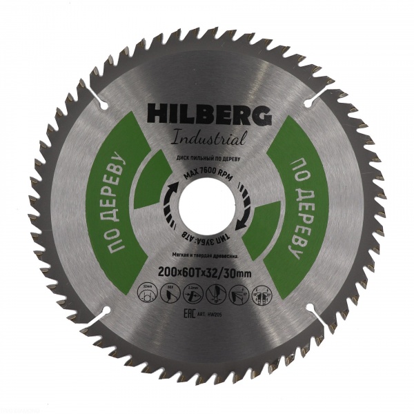 Пильный диск Hilberg Industrial Дерево 200 мм (60T32/30), артикул 