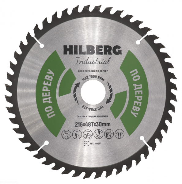 Пильный диск Hilberg Industrial Дерево 216 мм (48T), артикул 