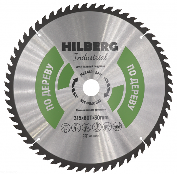 Пильный диск Hilberg Industrial Дерево 315 мм (60T), артикул 