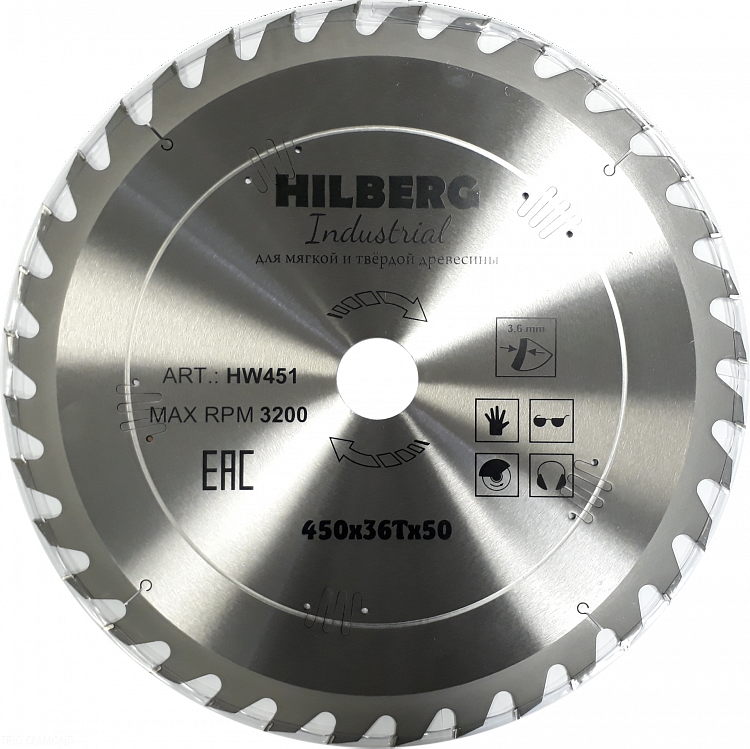 Пильный диск Hilberg Industrial Дерево 450 мм (36T), артикул 