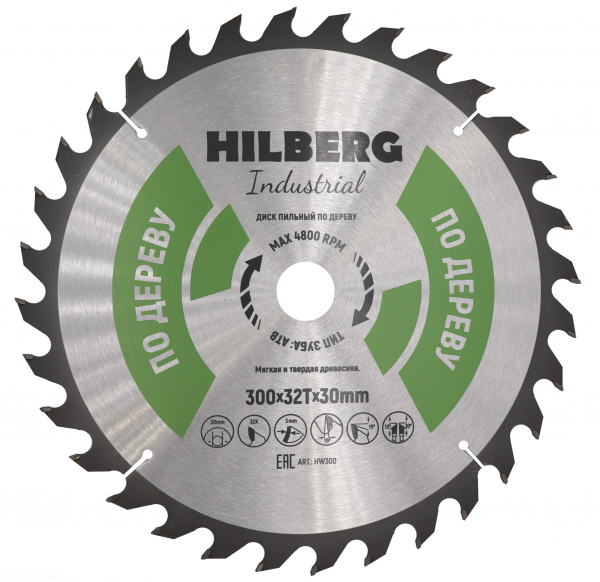 Пильный диск Hilberg Industrial Дерево 300 мм (32T), артикул 