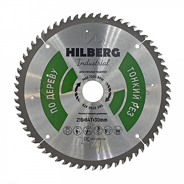 Пильный диск Hilberg Industrial Дерево Тонкий рез 216 мм (64T/30), артикул 