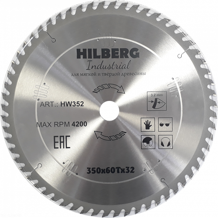 Пильный диск Hilberg Industrial Дерево 350 мм (60T), артикул 