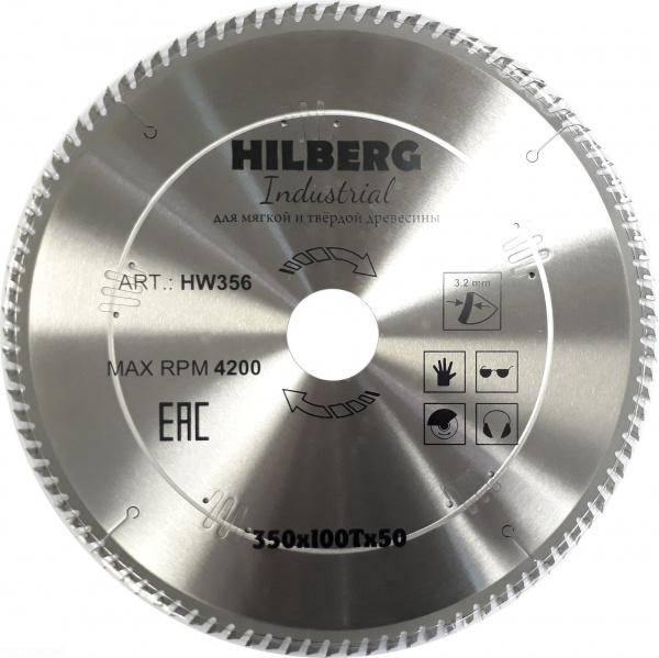Пильный диск Hilberg Industrial Дерево 350 мм (100T50), артикул 