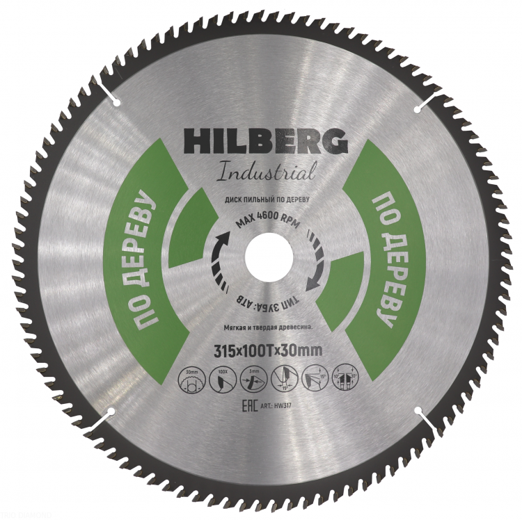 Пильный диск Hilberg Industrial Дерево 315 мм (100T), артикул 