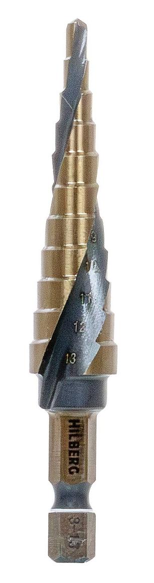 Сверло ступенчатое по металлу Hilberg HSS-Cobalt Impact Series 3-13 мм, артикул 