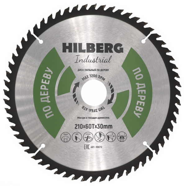 Пильный диск Hilberg Industrial Дерево 210 мм (60T), артикул 