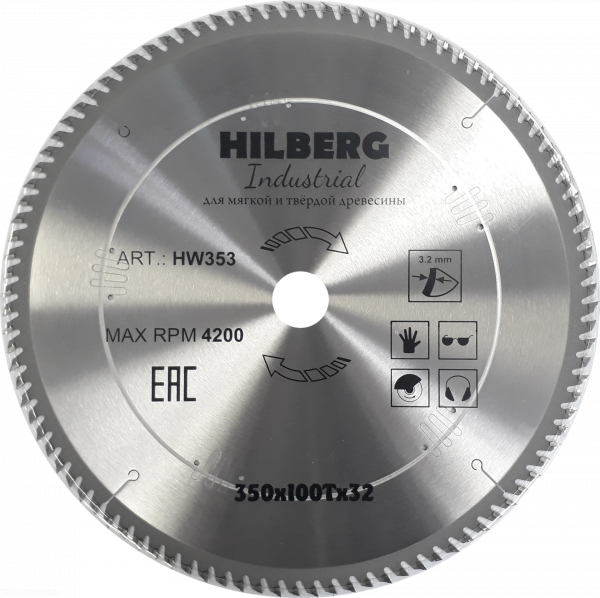 Пильный диск Hilberg Industrial Дерево 350 мм (100T), артикул 